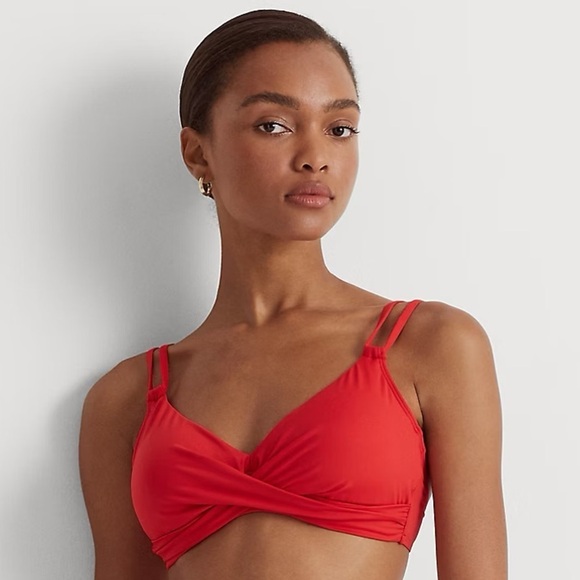 Lauren Ralph Lauren double strap twisted Red bikini top NWT size 14 - Picture 1 of 12